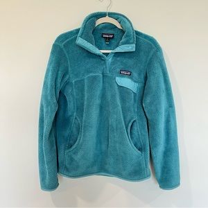 Patagonia women’s re-tool snap-T medium teal fleece pullover button up pockets